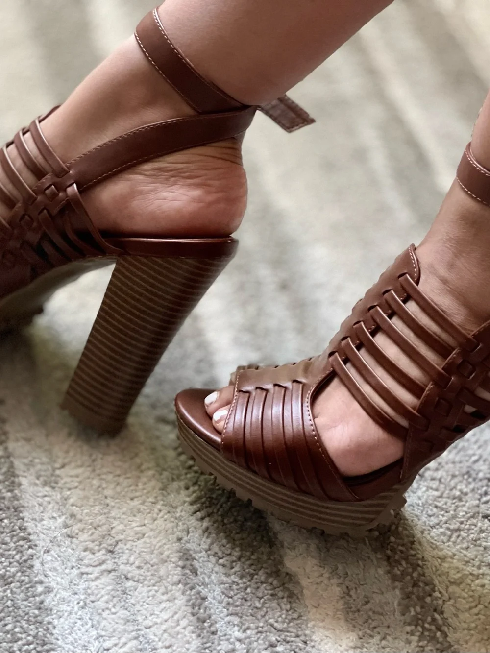 Report Brown Strappy Platform Heeled Sandals